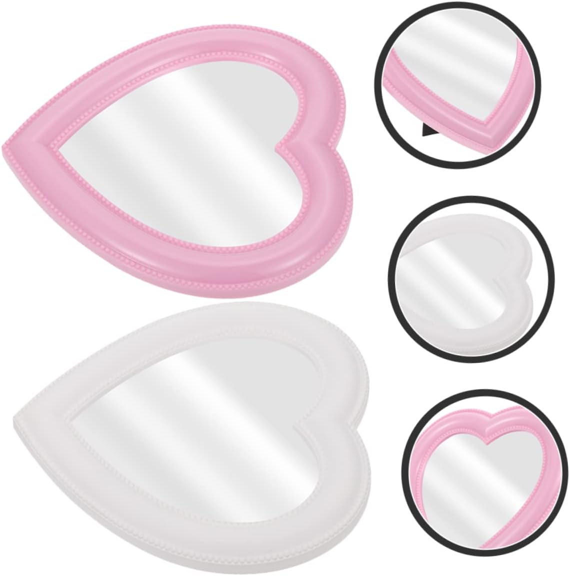 CRILSTYLEO Heart Shaped Makeup Mirror 2pcs Wall Mount Tabletop White Pink