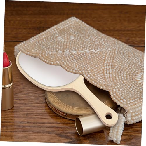 Beaupretty Wooden Handle Travel Mirror with Stand