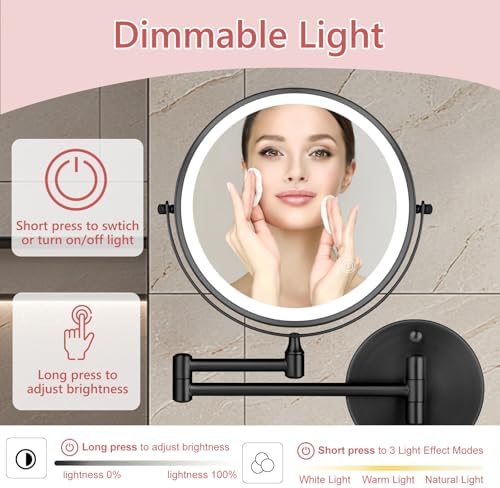 ZLOKLA 8 Inch Rechargeable Makeup Mirror with 1X10X Magnification