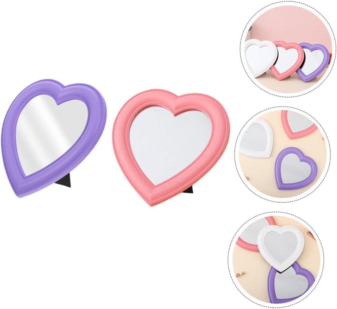2Pcs Heart Shaped Makeup Mirror Wall Mounted Desktop Use