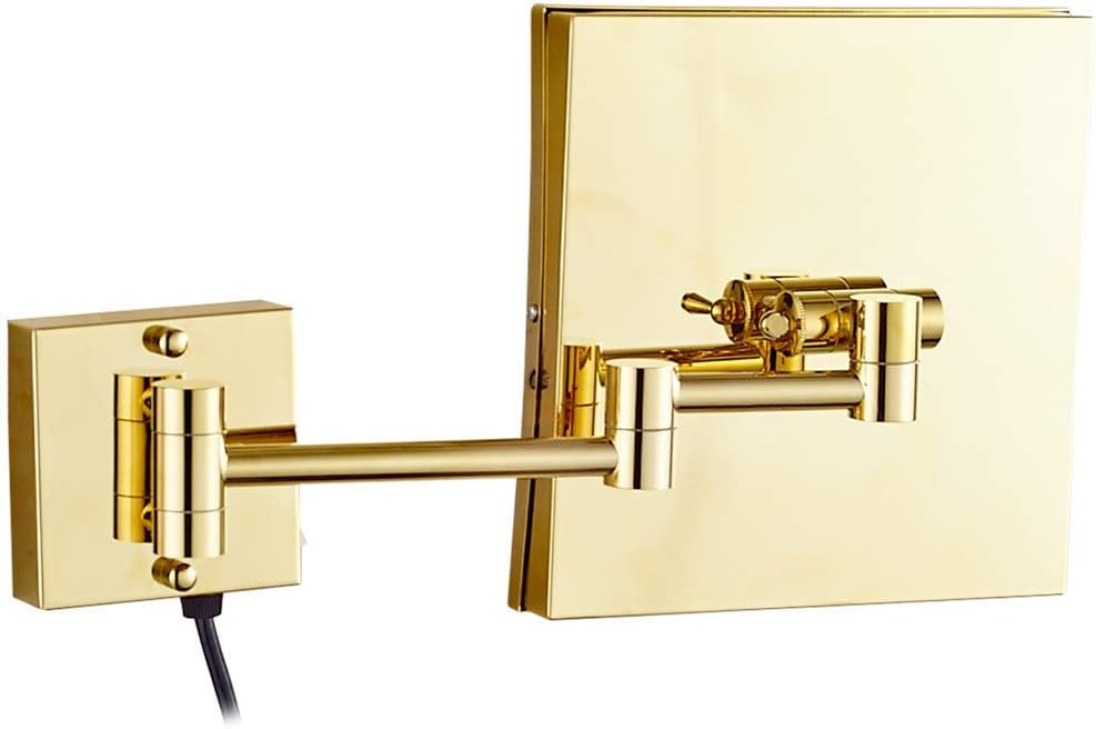 FUDGIO Wall Vanity Mirror 85 Inch Brass 3X Magnifying Lighted Foldable