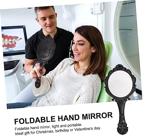 Vaguelly 2Pcs Handheld Retro Makeup Mirror