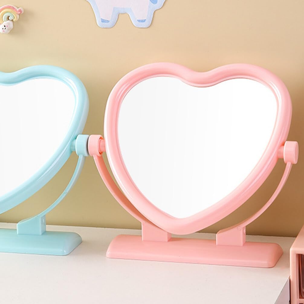 Beaupretty Portable Double-Sided Heart-Shaped Desk Mirror