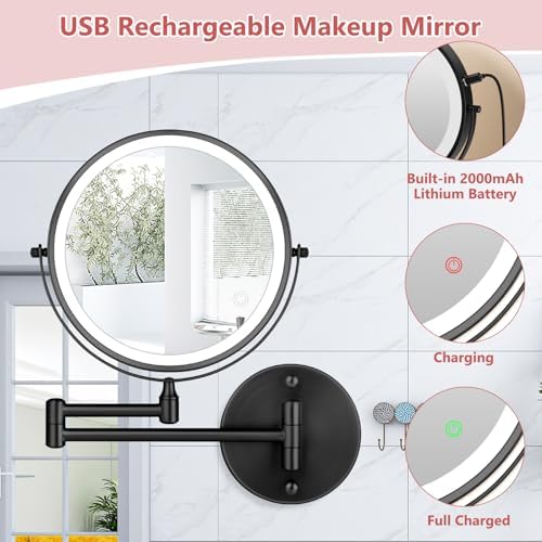 ZLOKLA 8 Inch Rechargeable Makeup Mirror with 1X10X Magnification