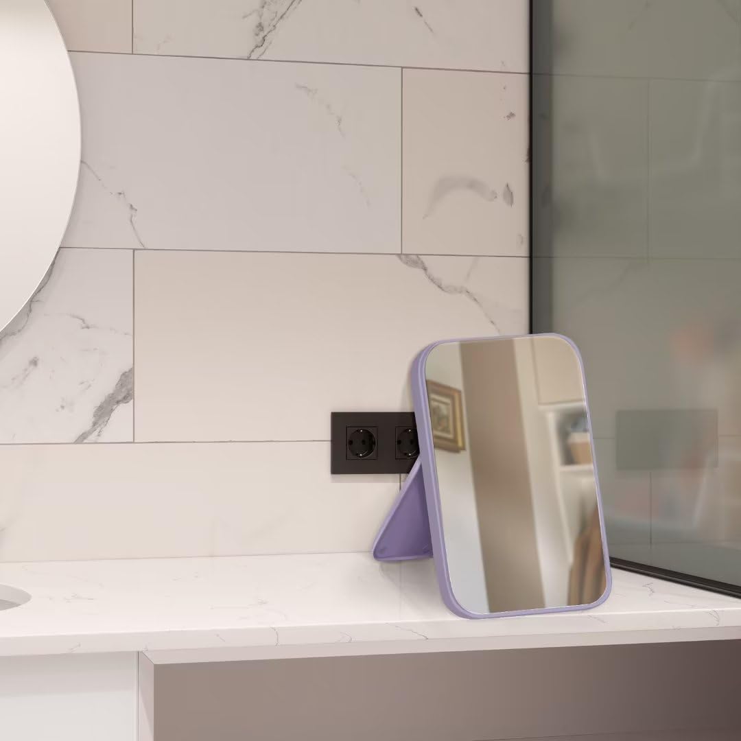 8 Inch Travel Makeup Mirror with Stand and Wall Hanging Purple