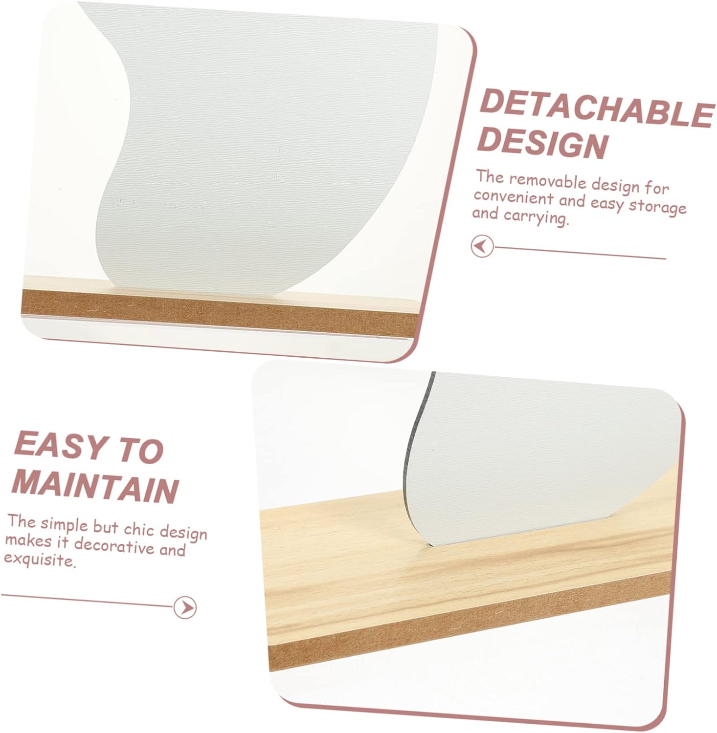 Luxshiny Stylish Desktop Vanity Mirror with Wooden Stand Frameless Design