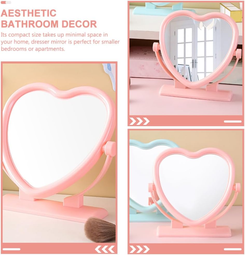 Beaupretty Portable Double-Sided Heart-Shaped Desk Mirror