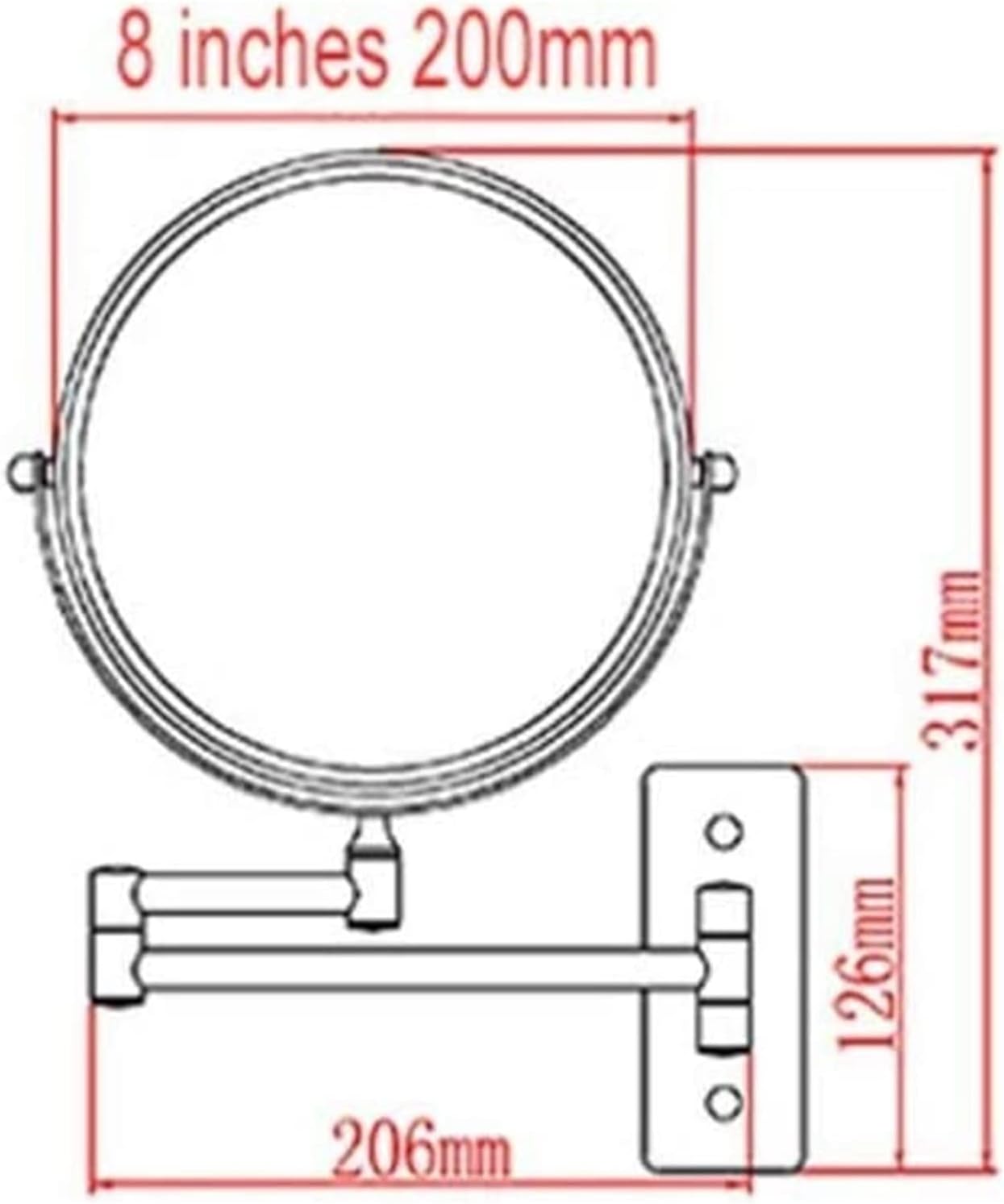 FUDGIO 8 Inch Adjustable Wall Mirror with 360 Rotation