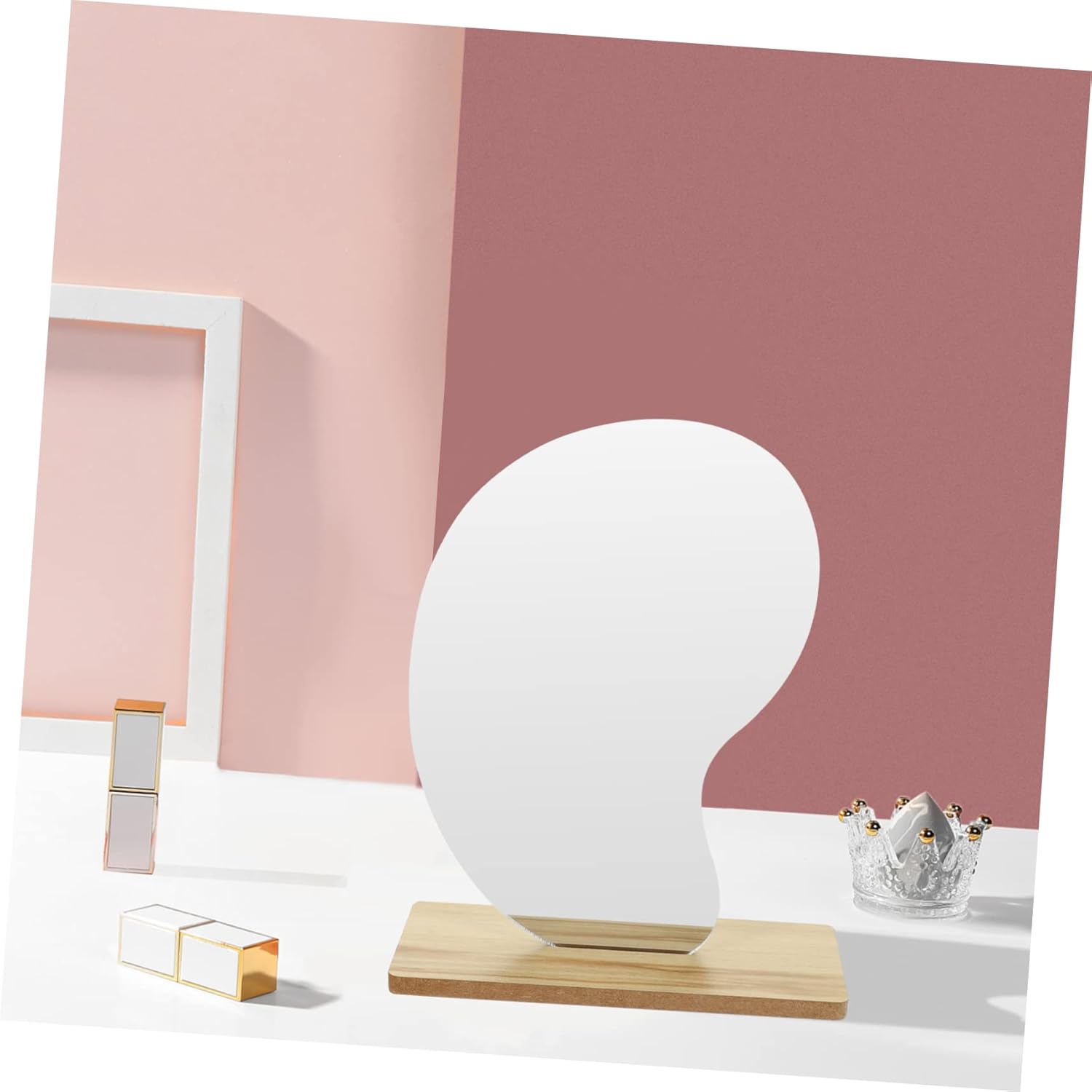 MAGICLULU Aesthetic Desktop Mirror with Wooden Stand 1