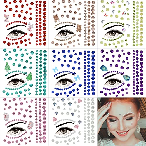 WIDELY TOY Christmas Face Gems 8 Sets Glitter Stick On