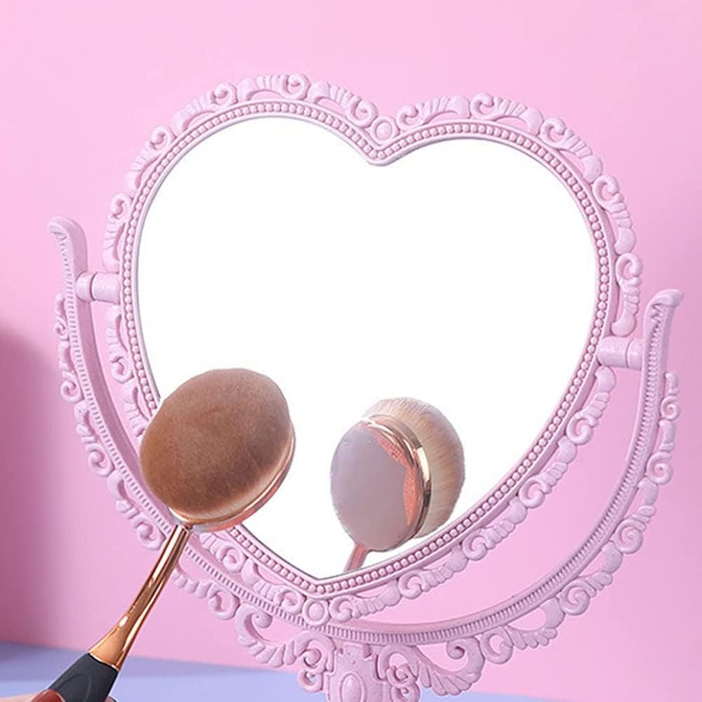 Lithx 2-Sided Heart Shaped Desktop Mirror with 360 Rotation - Pink
