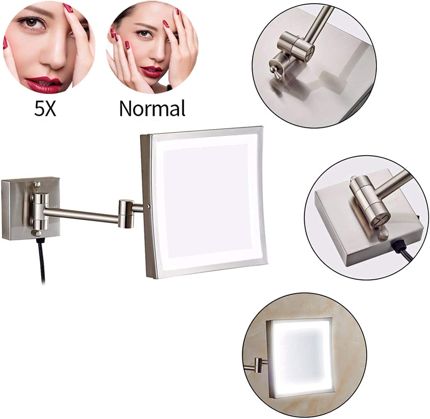 DEIHGE 8 Inch LED Brass Makeup Mirror with 360 Rotation