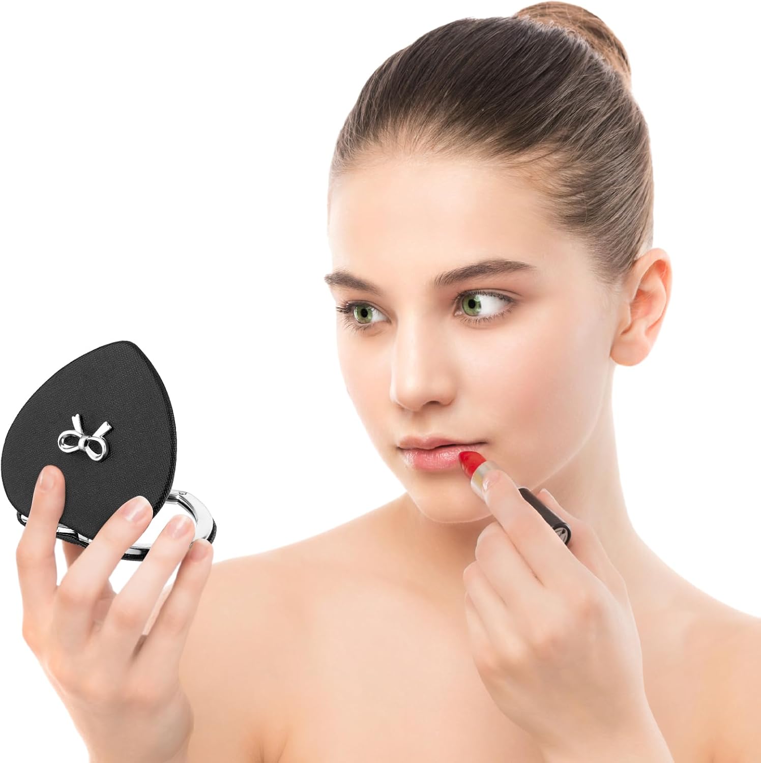 Compact Heart-Shaped Double-Sided Magnifying Mirror for Women