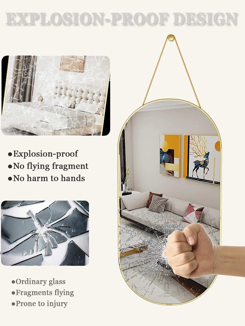 Full Body Door Mirror with Hanging Braided Rope Gold 92x159in