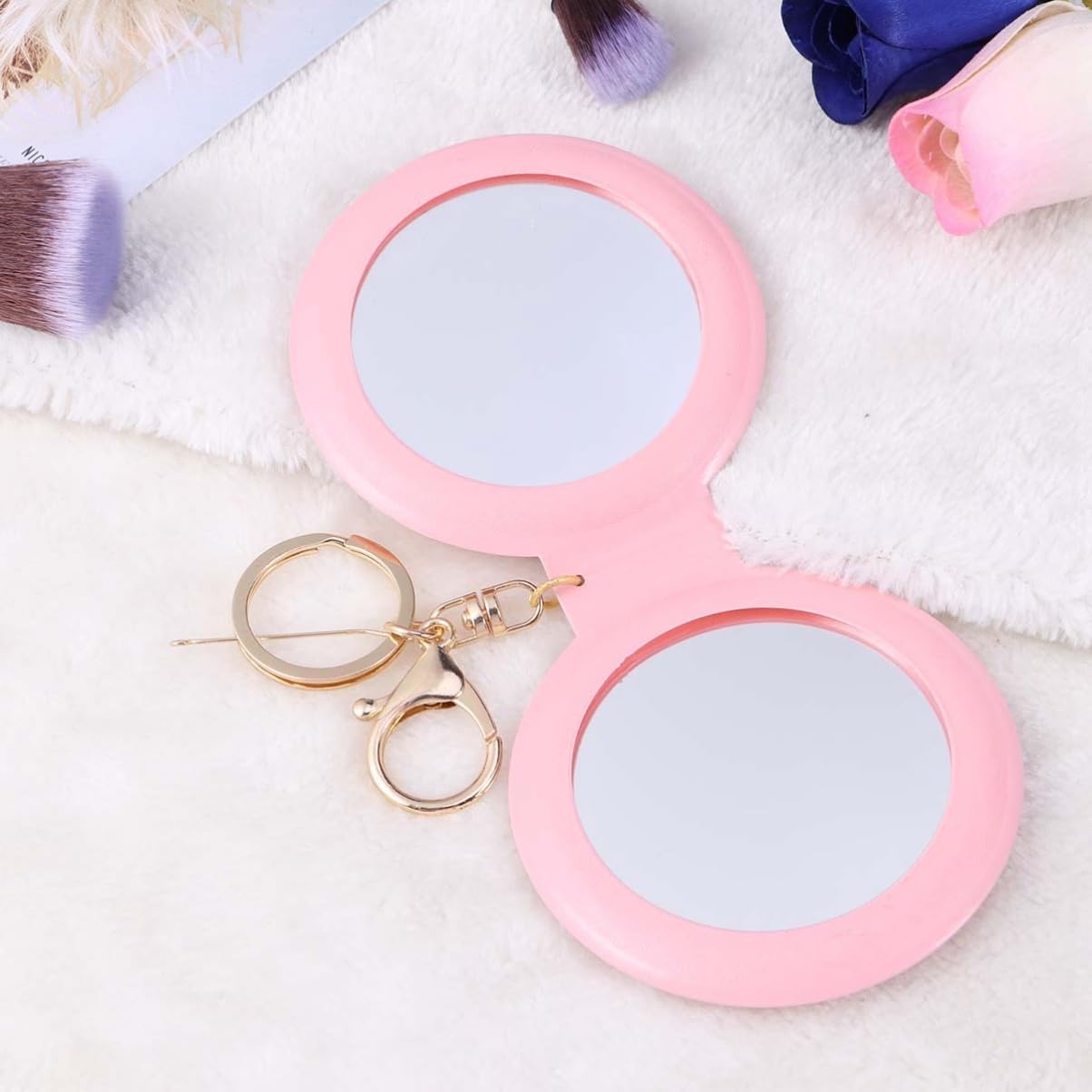 Double-Sided Compact LED Mirror with PU Leather Frame