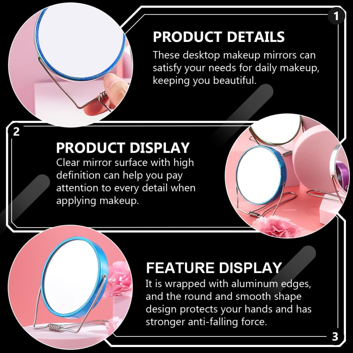 WRITWAA 1pc Portable Double Sided Makeup Mirror