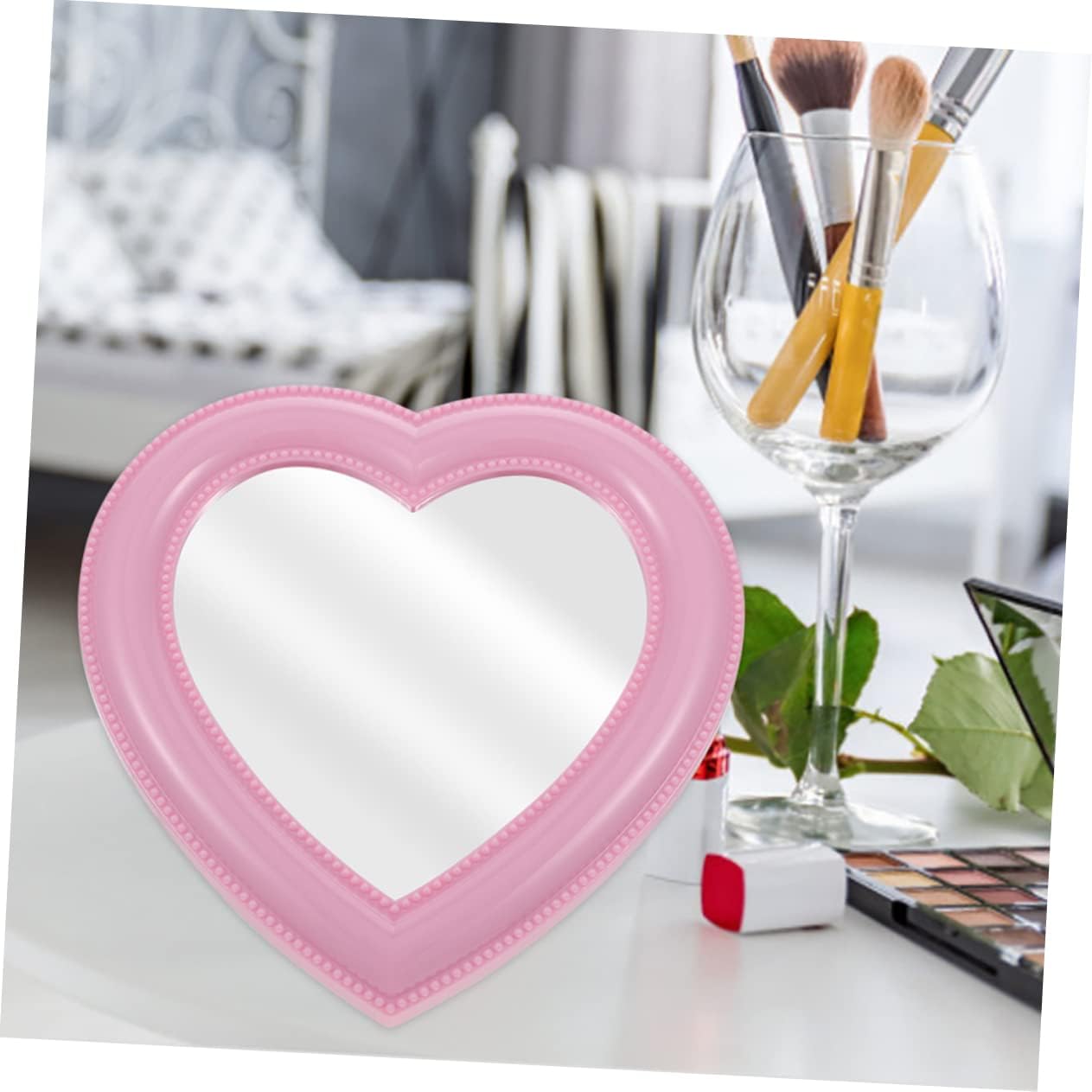 CRILSTYLEO Heart Shaped Makeup Mirror 2pcs Wall Mount Tabletop White Pink
