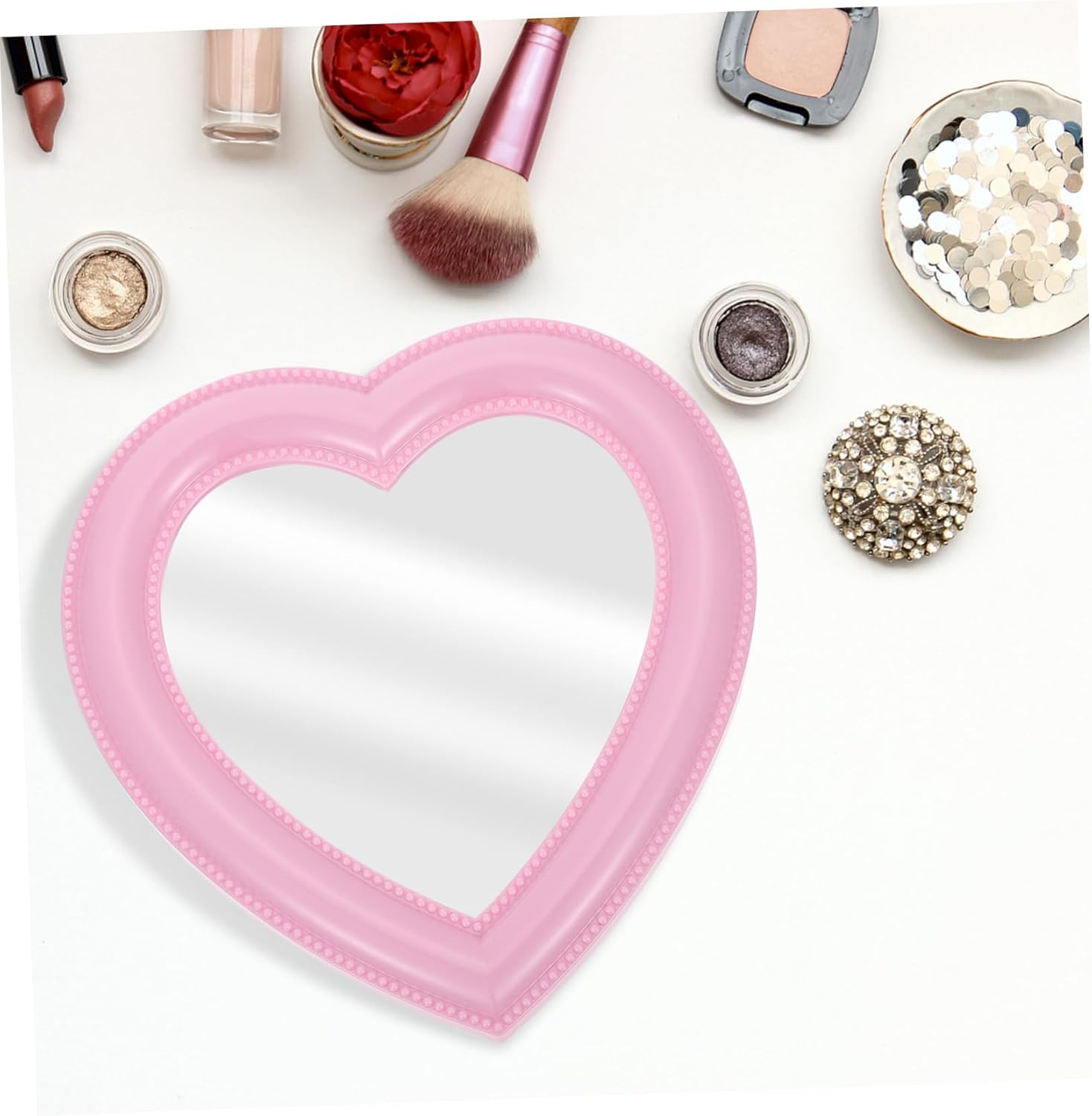 1pc Heart-Shaped Makeup Mirror Wall Mount Desktop Style