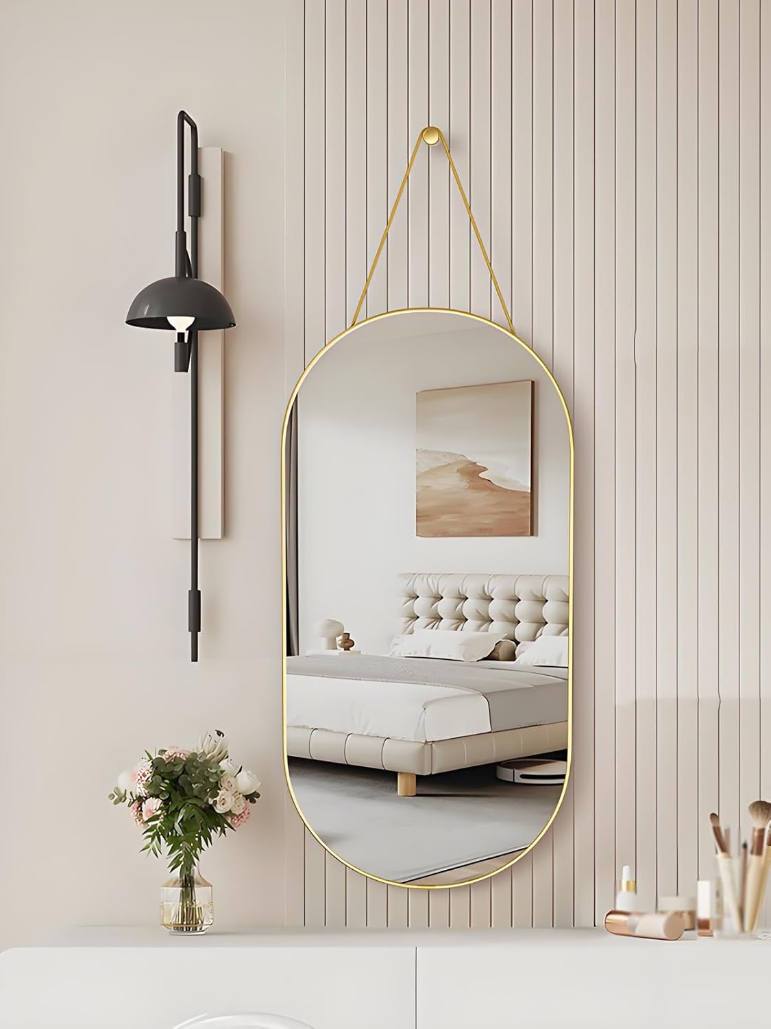 Full Body Door Mirror with Hanging Braided Rope Gold 92x159in