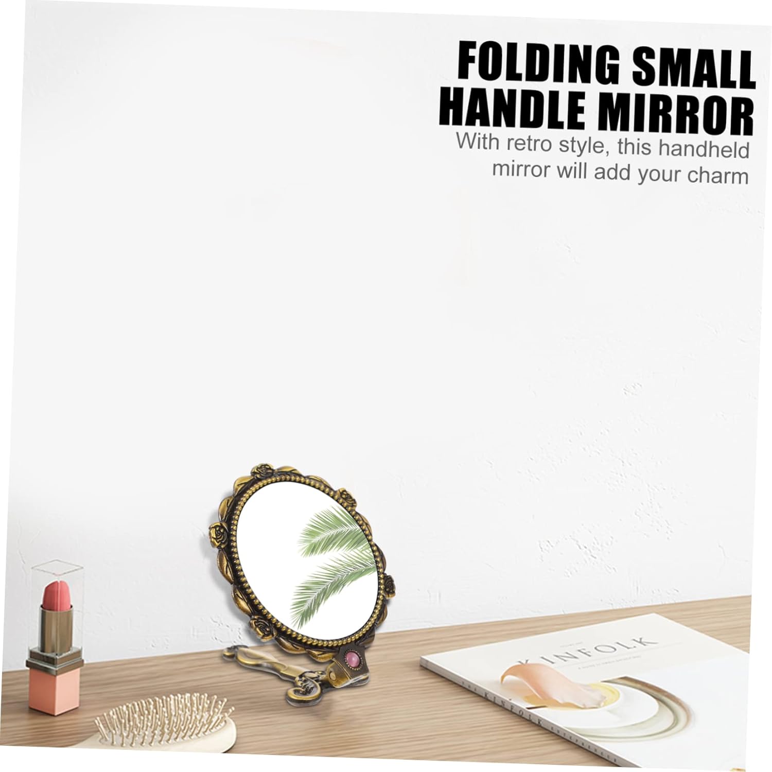 Angoily Foldable Retro Makeup Mirror with Handle