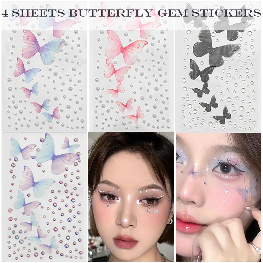GELXGRIT Butterfly Gem Stickers 4 Sheets