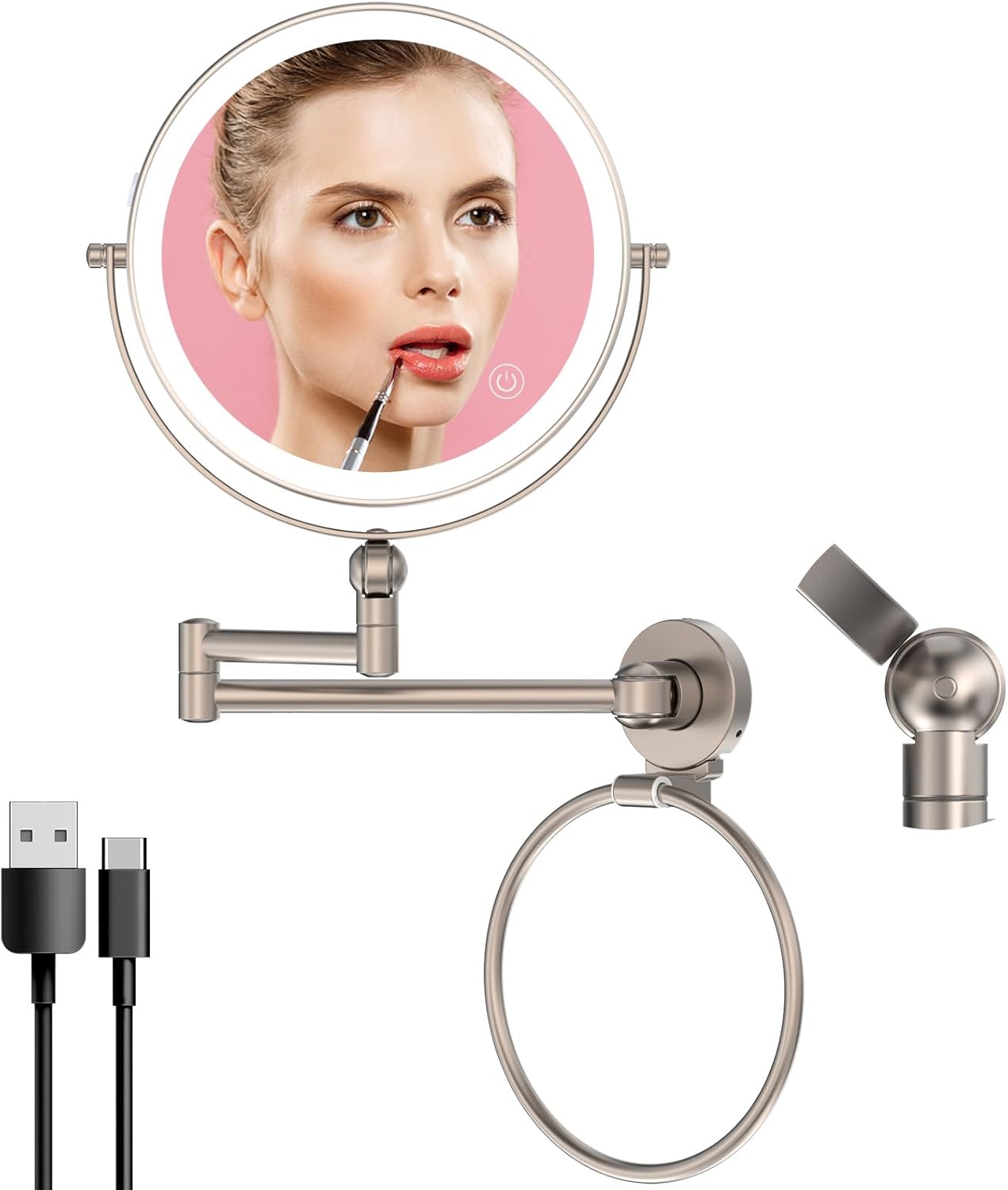 Rocollos Height Adjustable LED Makeup Mirror with Towel Ring