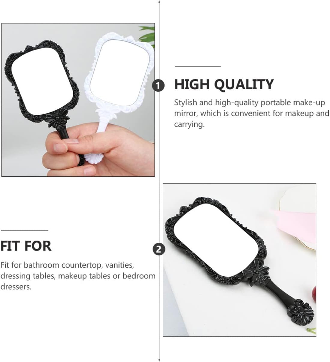 VINTORKY 2Pcs Handle Beauty Mirror Portable Travel