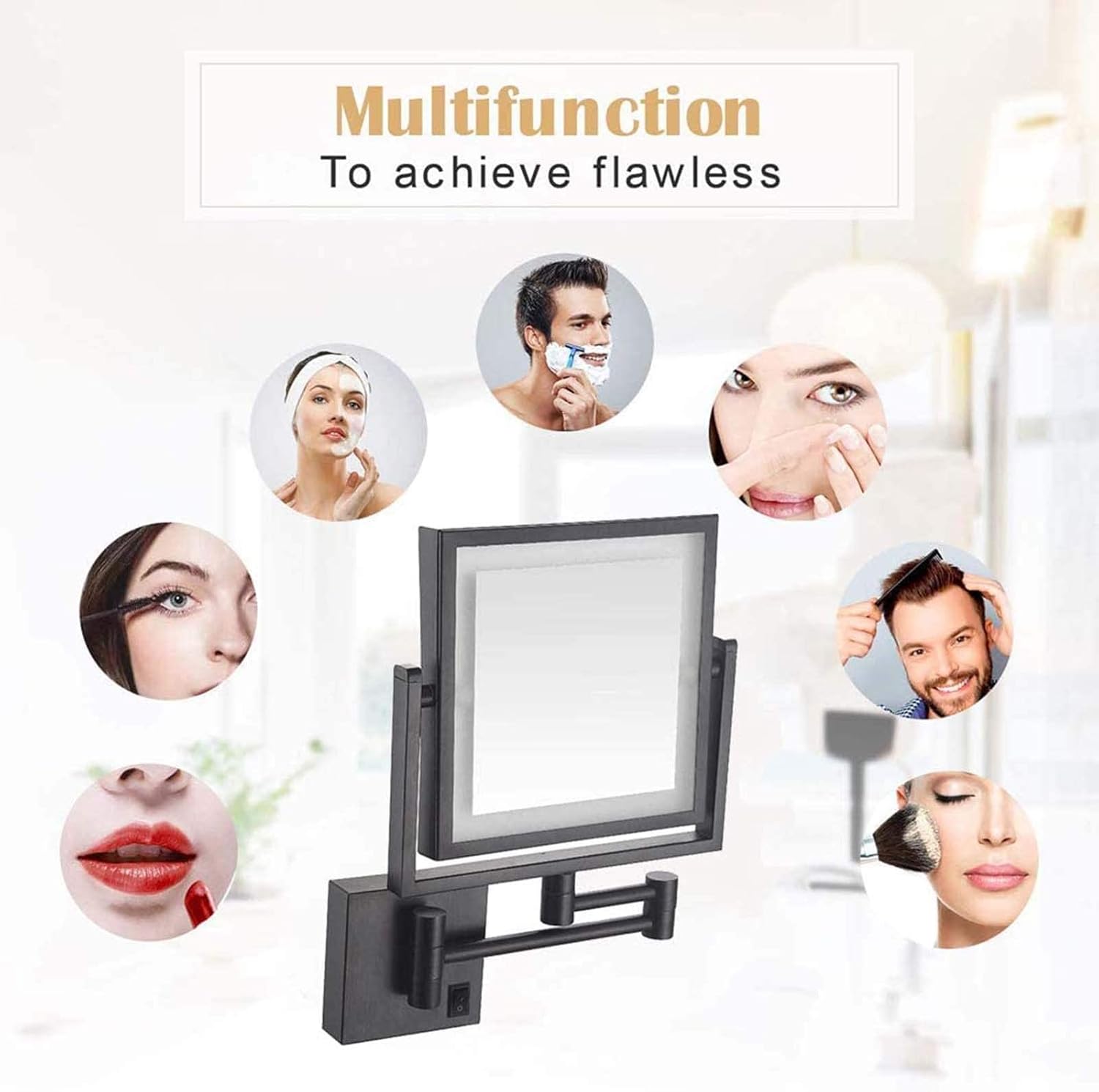 DEIHGE 8 Wall-Mounted Makeup Mirror with 3X Magnification