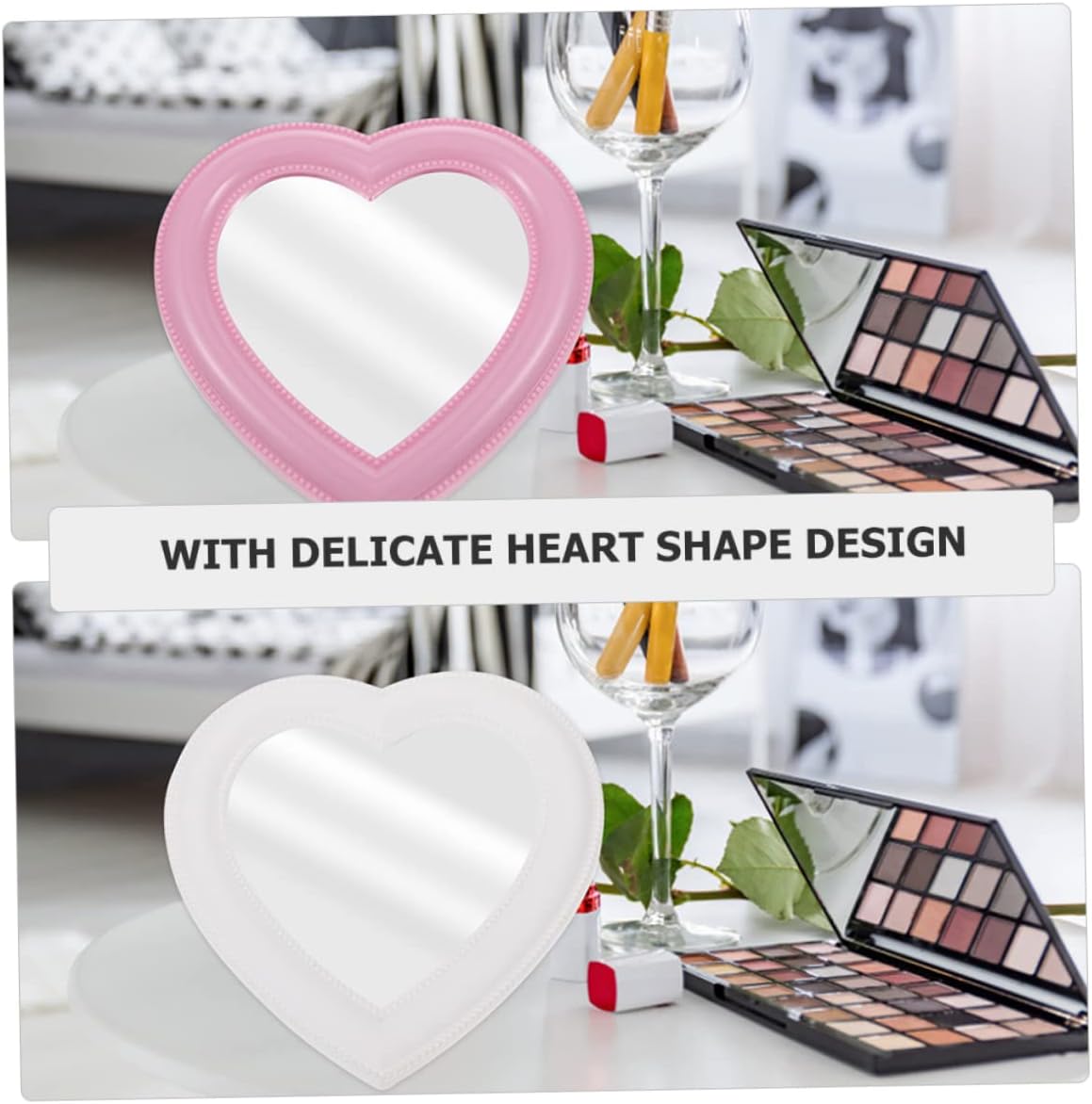 2pcs Heart-Shaped Makeup Mirror for Desktop Wall Mount Use