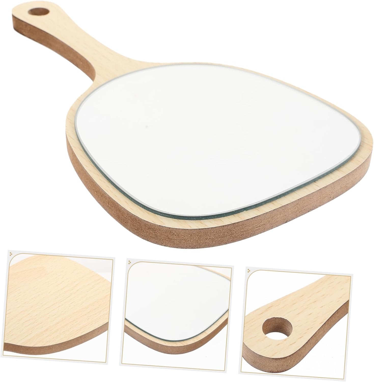 Beaupretty Wooden Handle Travel Mirror with Stand