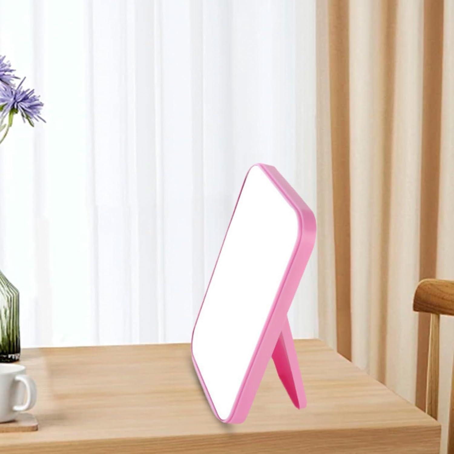 Portable Foldable Makeup Mirror with Pink Design