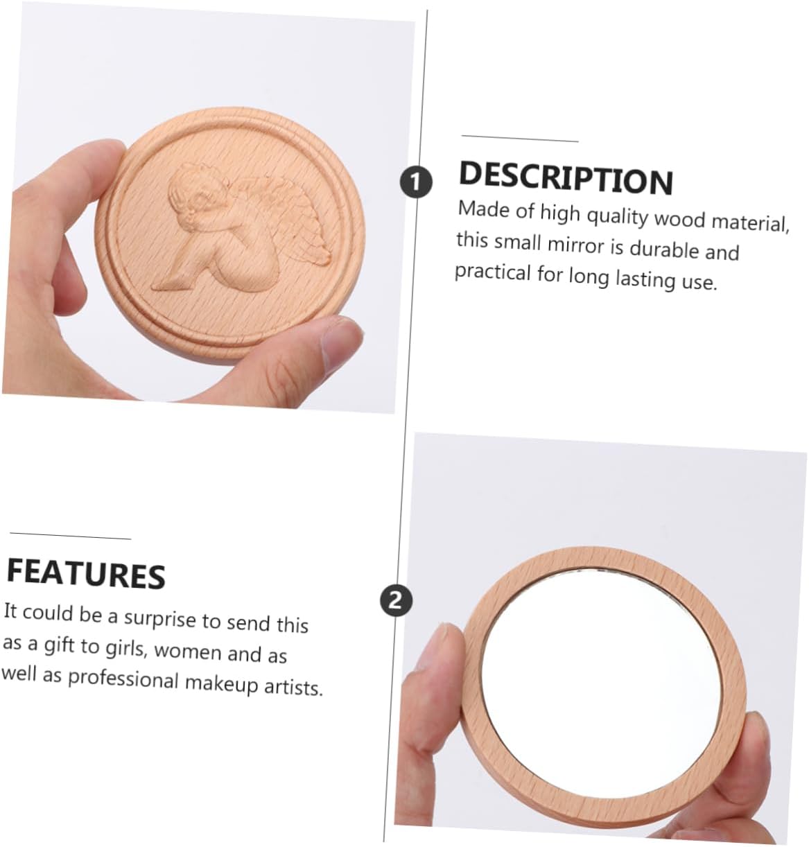Portable Cosmetic Mirror with Retro Angel Design