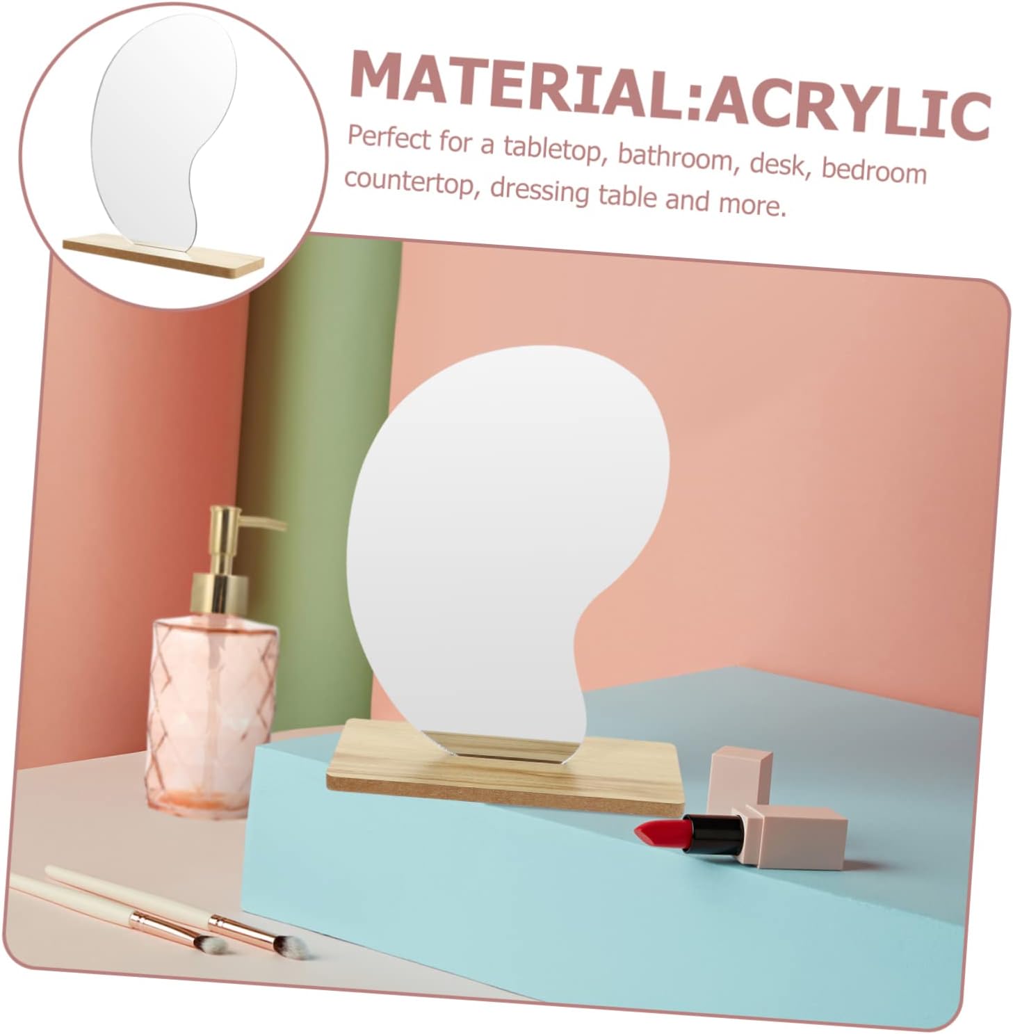 ERINGOGO Desktop Makeup Mirror with Wooden Base