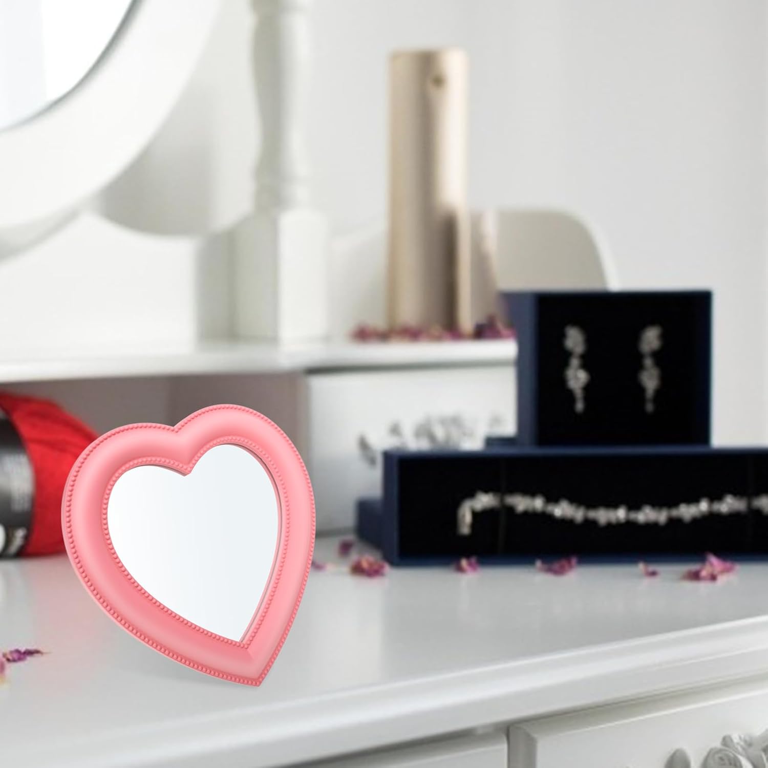 Wall-Mounted LED Pink Mirror Desktop Makeup Vanity