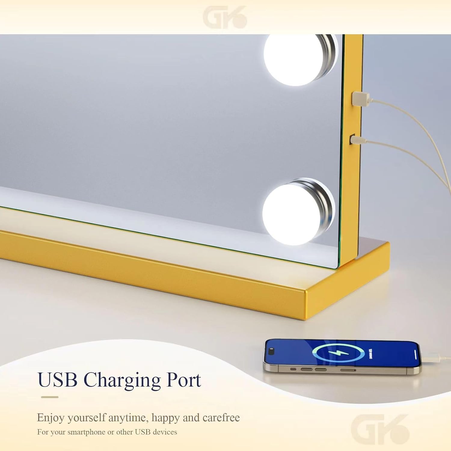 Vanity Mirror with 15 LED Makeup Lights and USB Charging Gold