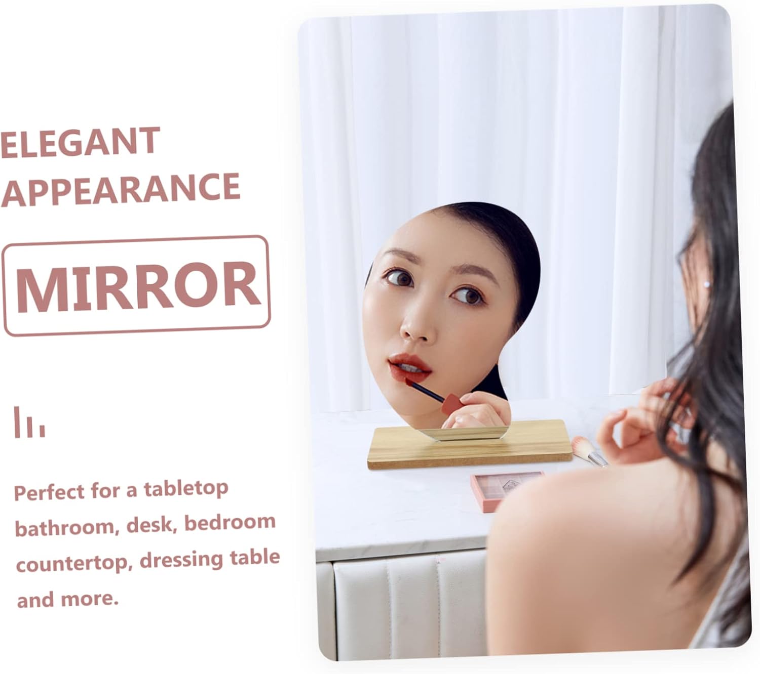 Healifty Wooden Base Desktop Cosmetic Mirror 1