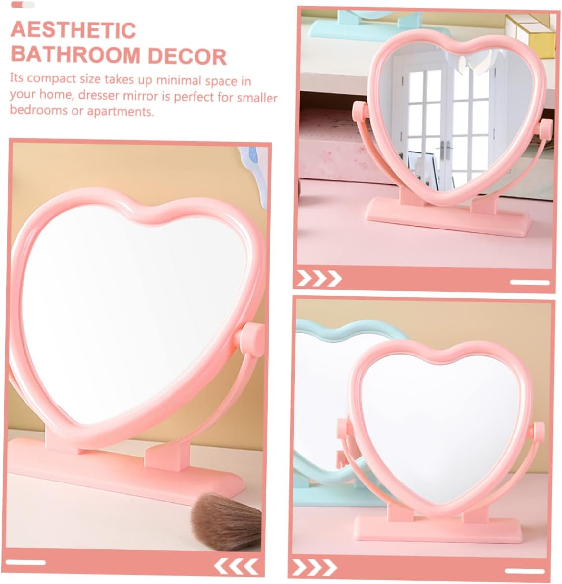 Heart Shaped Double Sided Makeup Mirror Compact Tabletop