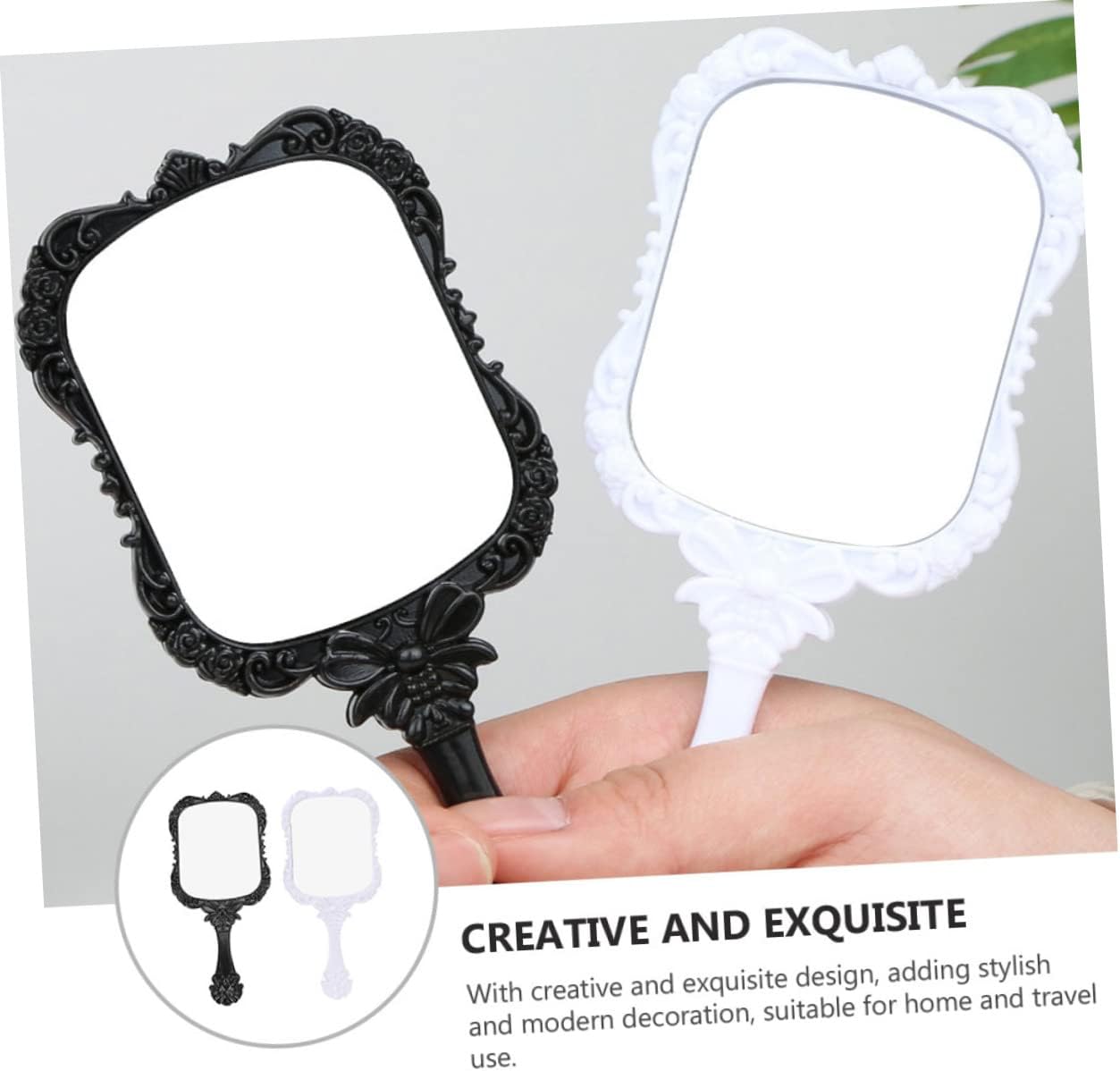 Gogogmee 2Pcs Lightweight Travel Makeup Mirror with Long Handle