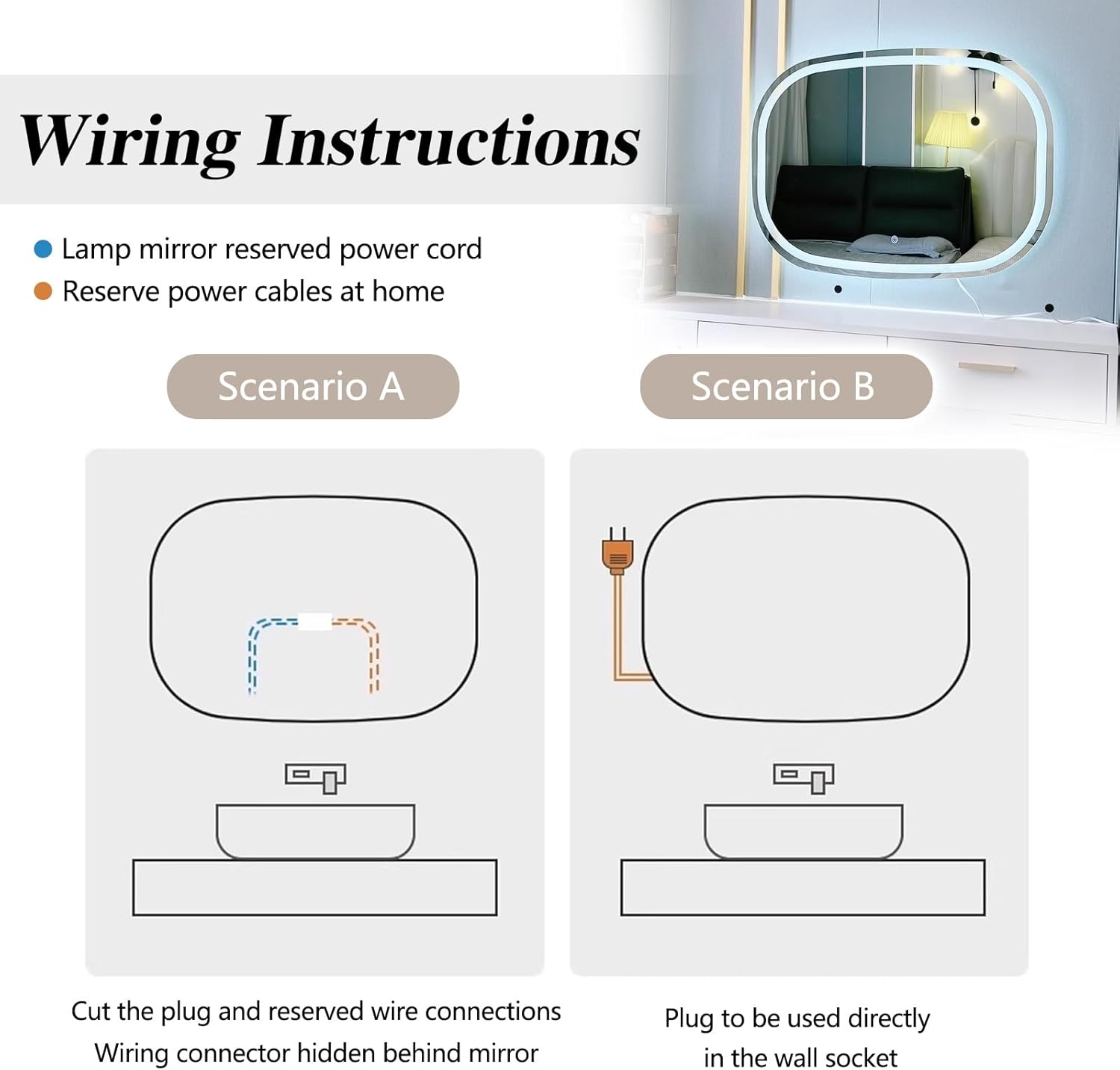Oval Dimmable LED Vanity Mirror For Wall