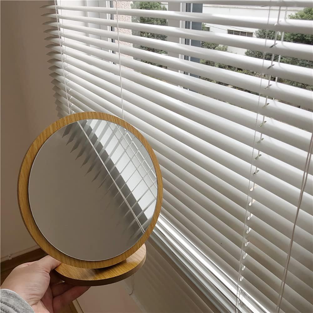 UUYYEO Round Compact Table Mirror with Wooden Frame