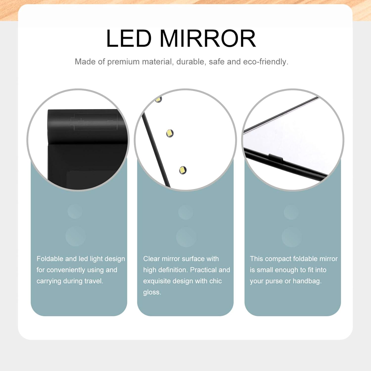 PartyKindom Foldable LED Makeup Mirror for Women