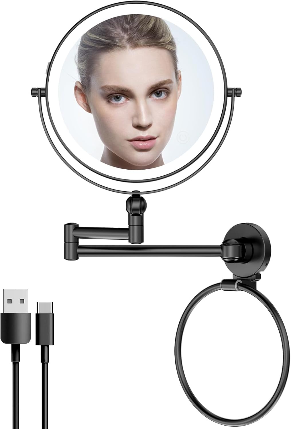 Rocollos Height Adjustable LED Makeup Mirror with Towel Ring 1