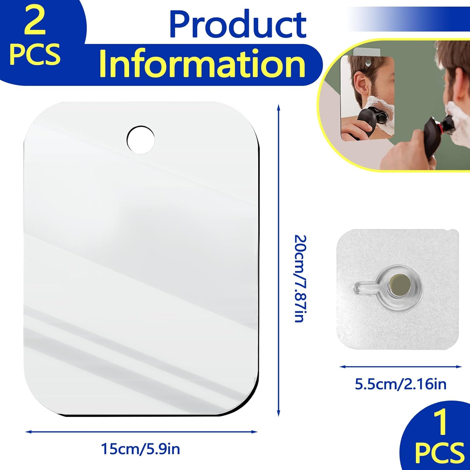 2 Pack Shave Shower Mirror Set Anti-Fog Acrylic Wall Mirror