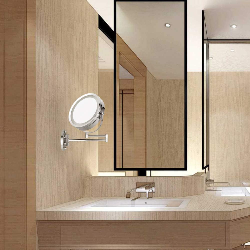 MMtong LED Double-Sided Magnifying Mirror 67 Inch Adjustable