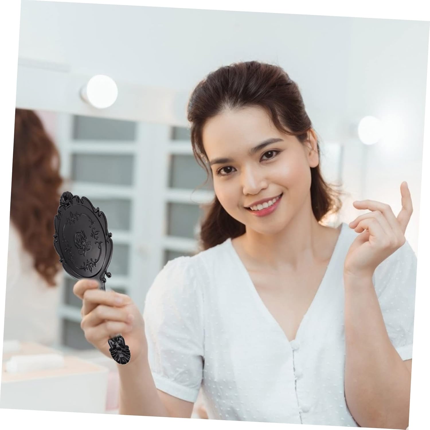 Mikinona Retro Gold Vanity Mirror Set 2pcs Portable Makeup Mirror