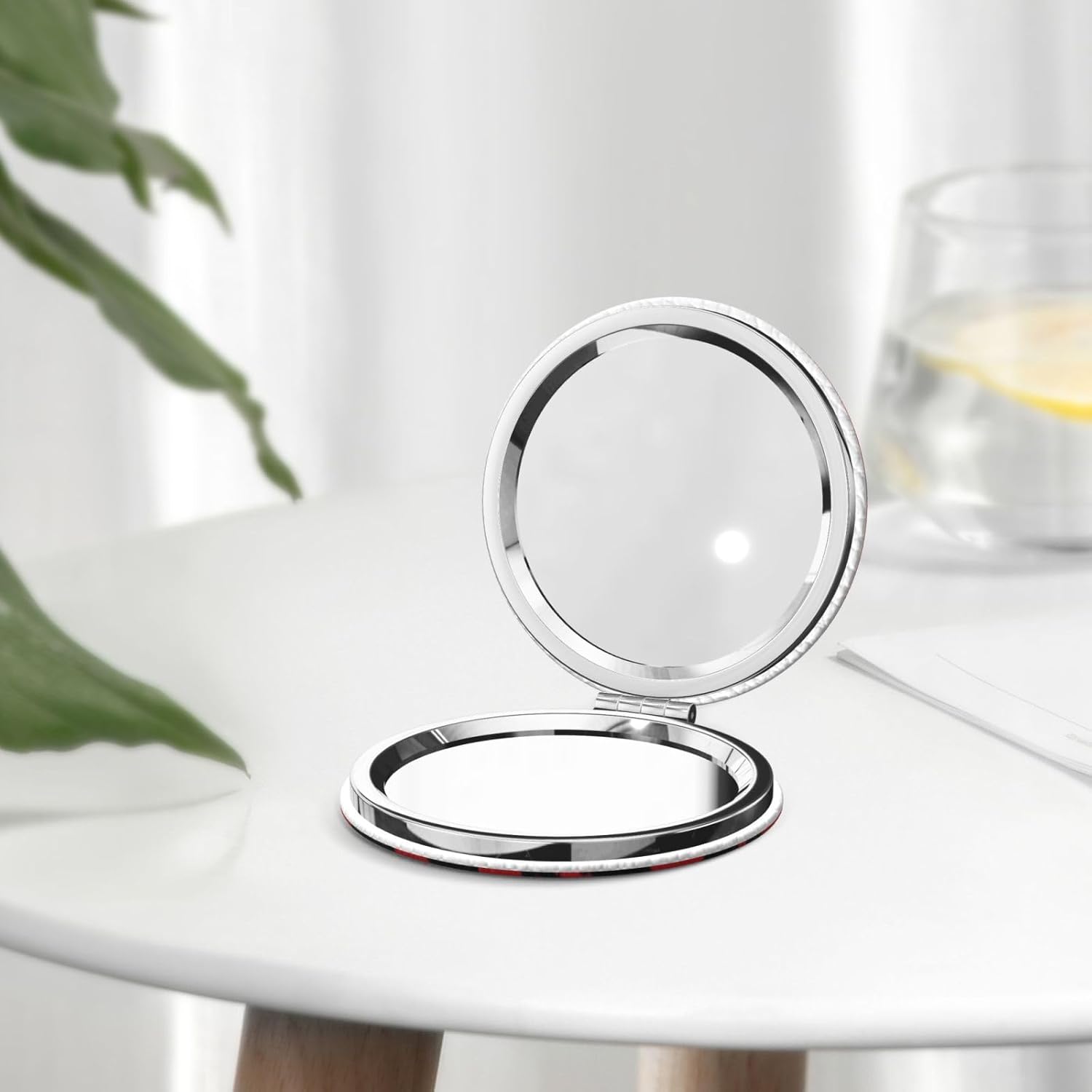 Red and Black Lips Compact Travel Mirror 2X Magnification