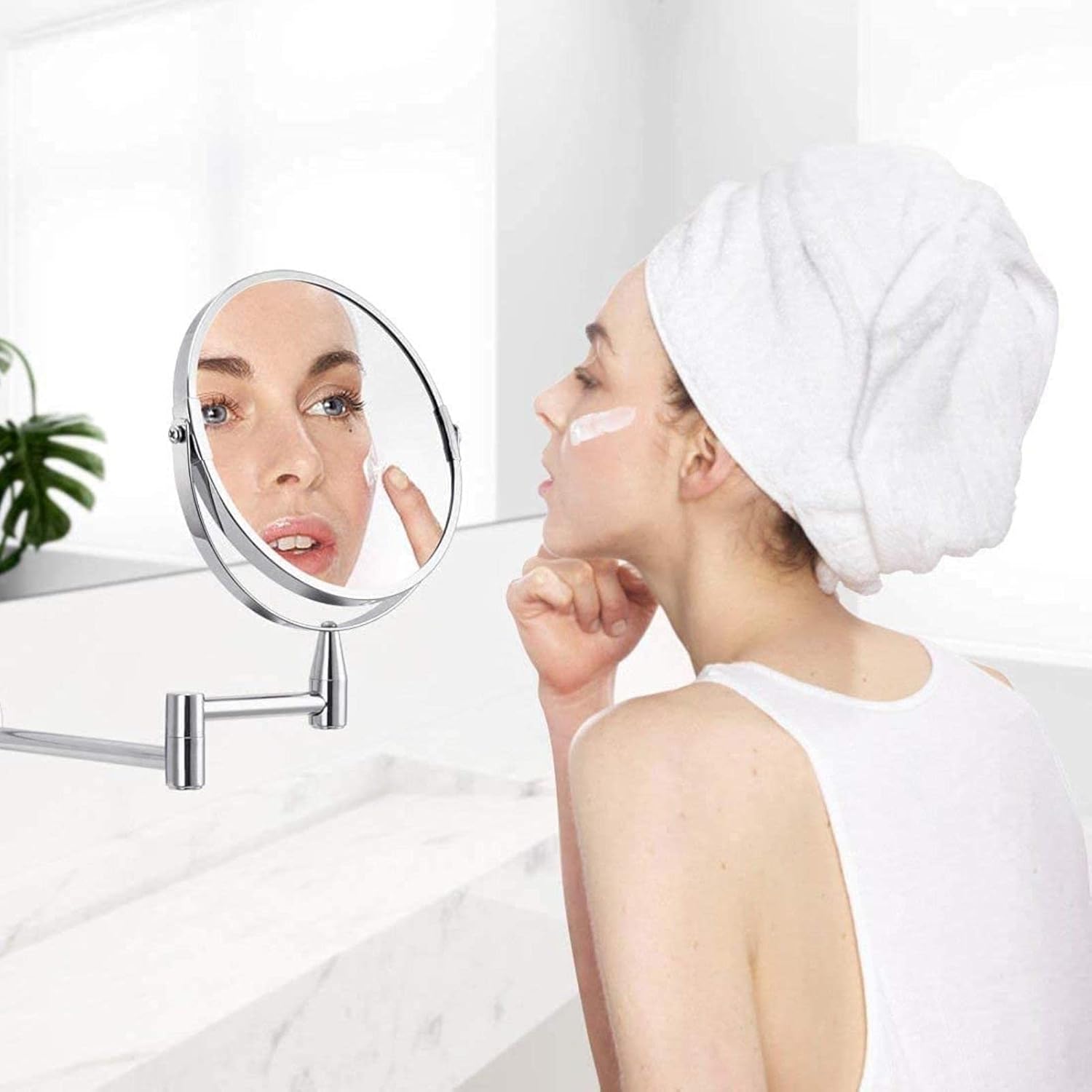 Wall Mount Makeup Mirror with 10X Magnification and LED Lights