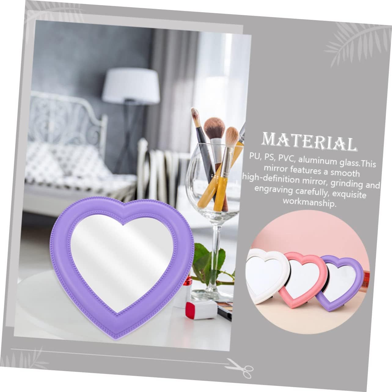2Pcs Heart Shaped Makeup Mirror Wall Mounted Desktop Use