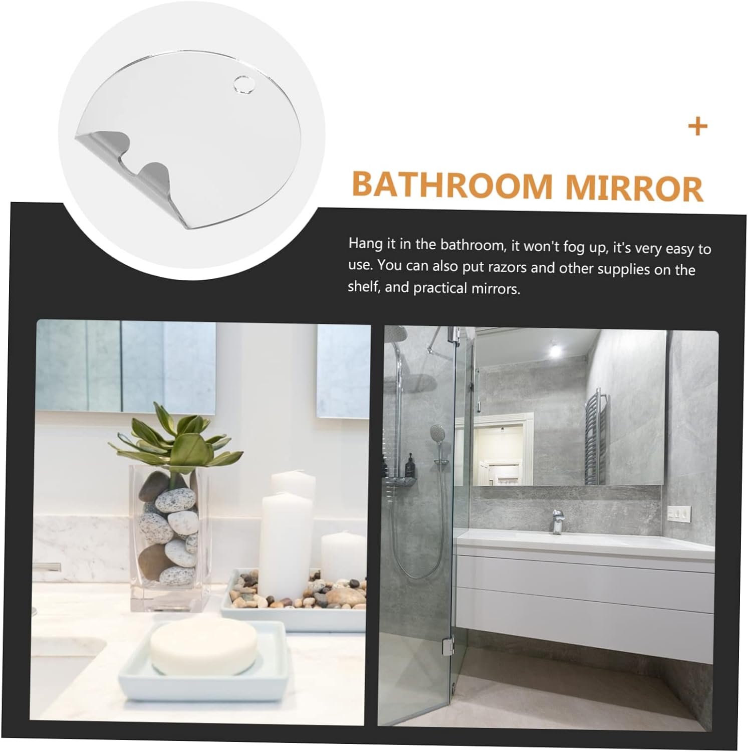 Ipetboom 1Set Shatterproof Fog Less Bathroom Mirror
