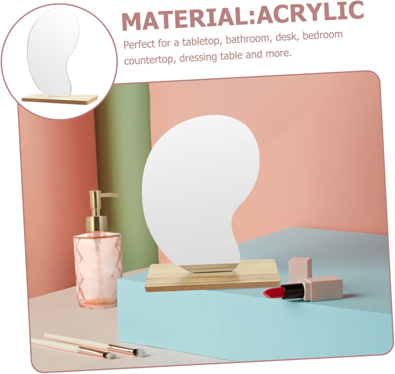 SOLUSTRE Irregular Wooden Stand Makeup Mirror
